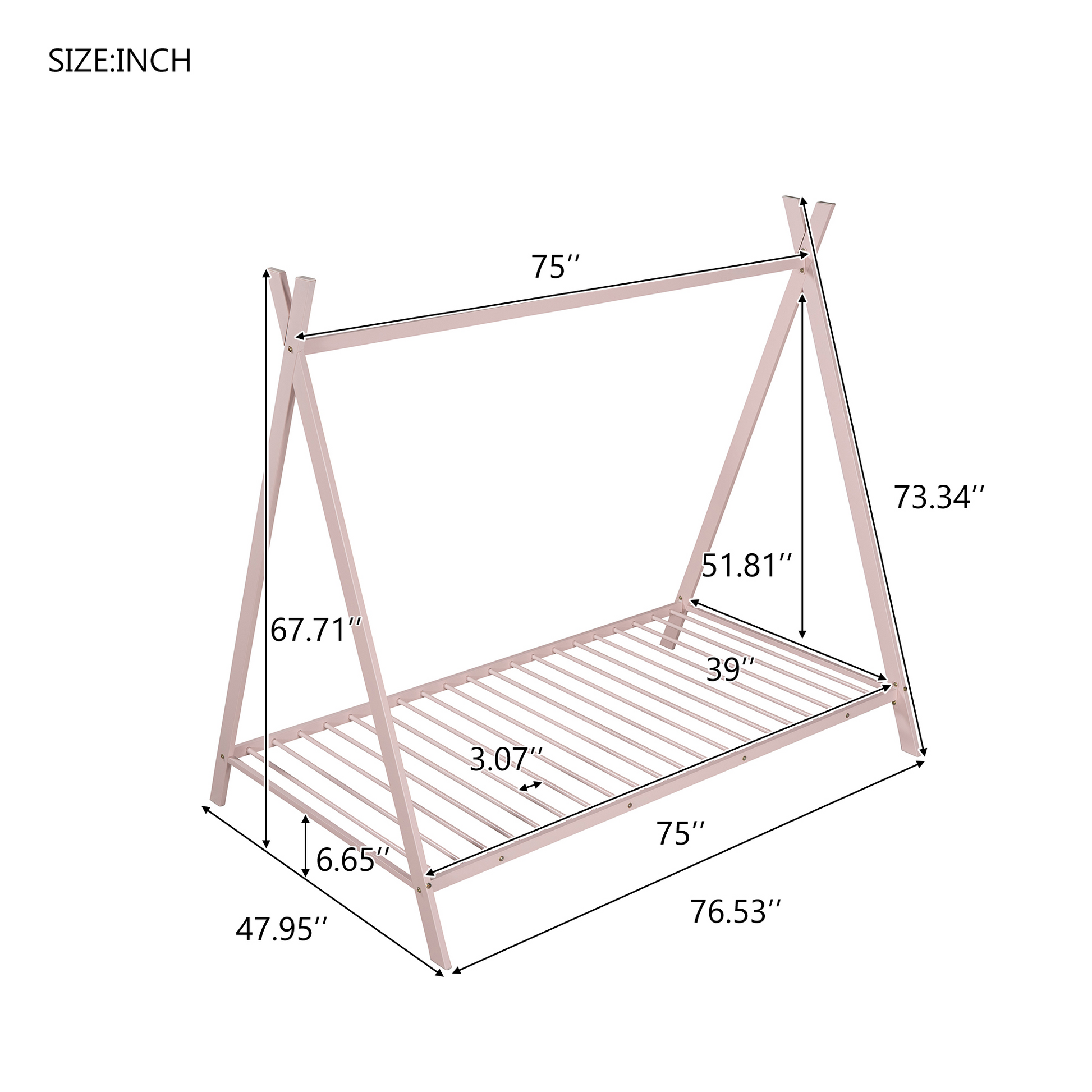 House Bed Tent Bed Frame Twin Size Metal Floor Play House Bed With Slat For Kids Girls Boysno Box Spring Needed Pink Pink Metal