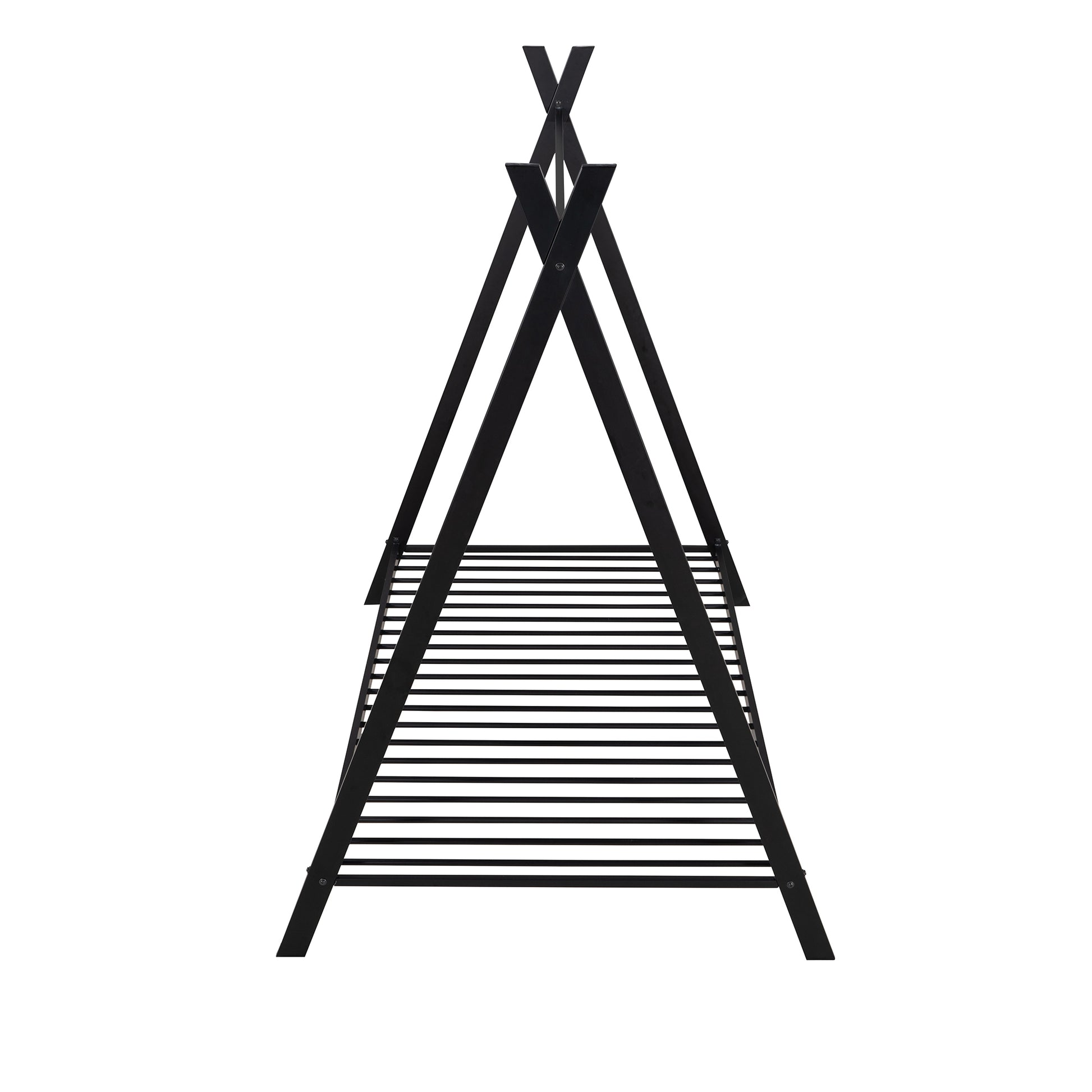 House Bed Tent Bed Frame Twin Size Metal Floor Play House Bed With Slat For Kids Girls Boysno Box Spring Needed Black Black Metal