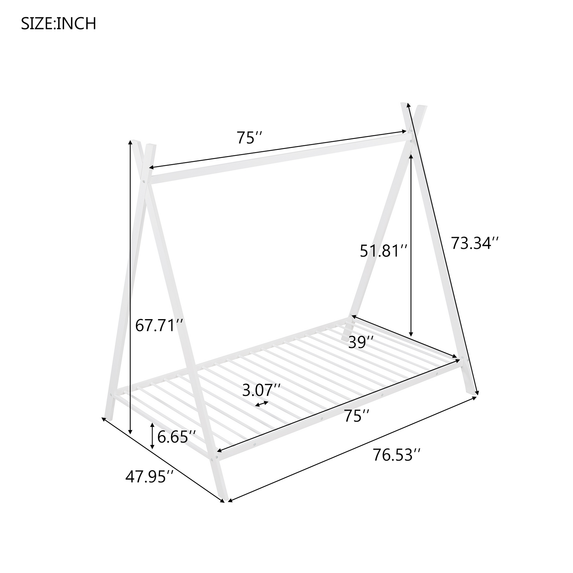 House Bed Tent Bed Frame Twin Size Metal Floor Play House Bed With Slat For Kids Girls Boysno Box Spring Needed White White Metal