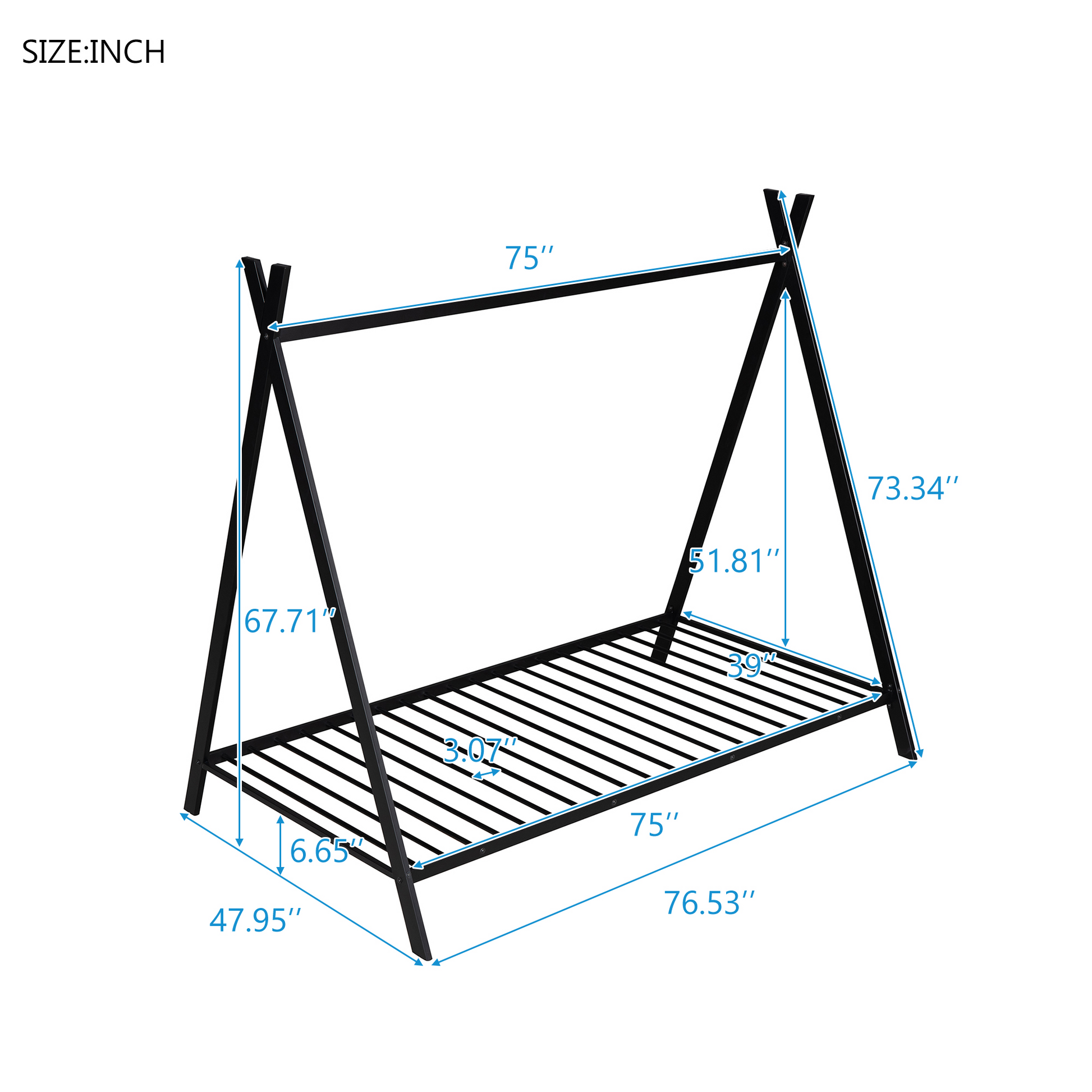 House Bed Tent Bed Frame Twin Size Metal Floor Play House Bed With Slat For Kids Girls Boysno Box Spring Needed Black Black Metal