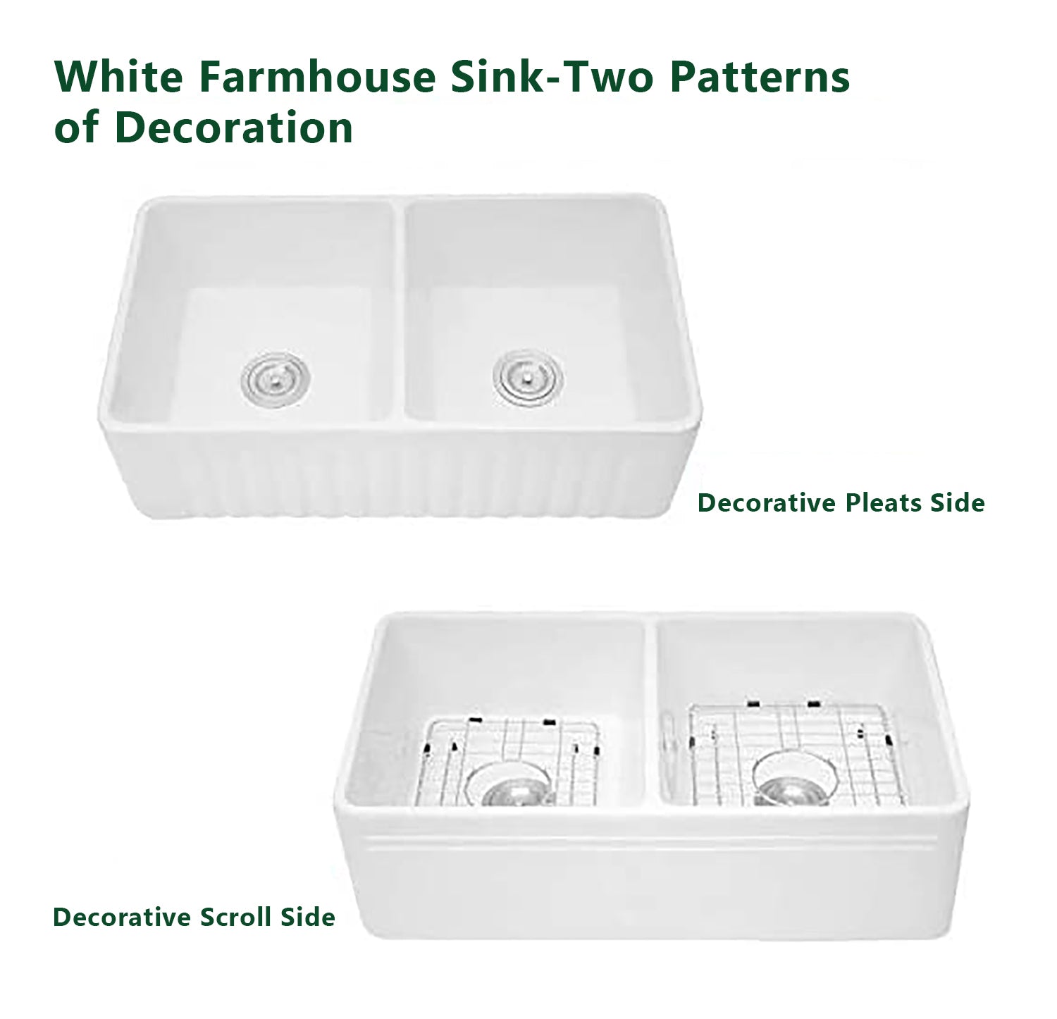 Ceramic White 33*18*10" Kitchen Double Basin Farmhouse Sink Rectangular Vessel Sink White Ceramic