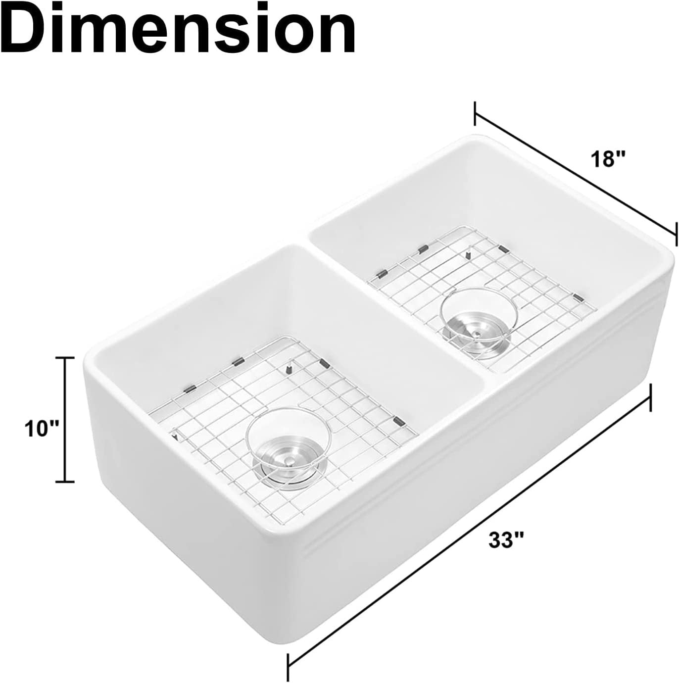 Ceramic White 33*18*10" Kitchen Double Basin Farmhouse Sink Rectangular Vessel Sink White Ceramic