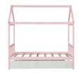 Solid Wood Twin House Bed Frame With Twin Size Trundle For Warm Pink Color, No Box Spring Needed Pink Pine