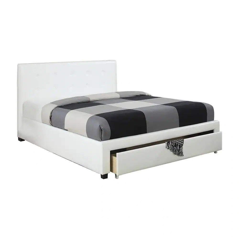 Bedroom Furniture White Storage Under Bed Queen Size Bed Faux Leather Upholstered Queen White Wood Bedroom Contemporary,Modern Pine Bed Frame Faux Leather Solid Wood