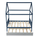 Navy Blue House Full Bed With Trundle Of Grey Color Blue Pine