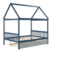 Navy Blue House Full Bed With Trundle Of Grey Color Blue Pine