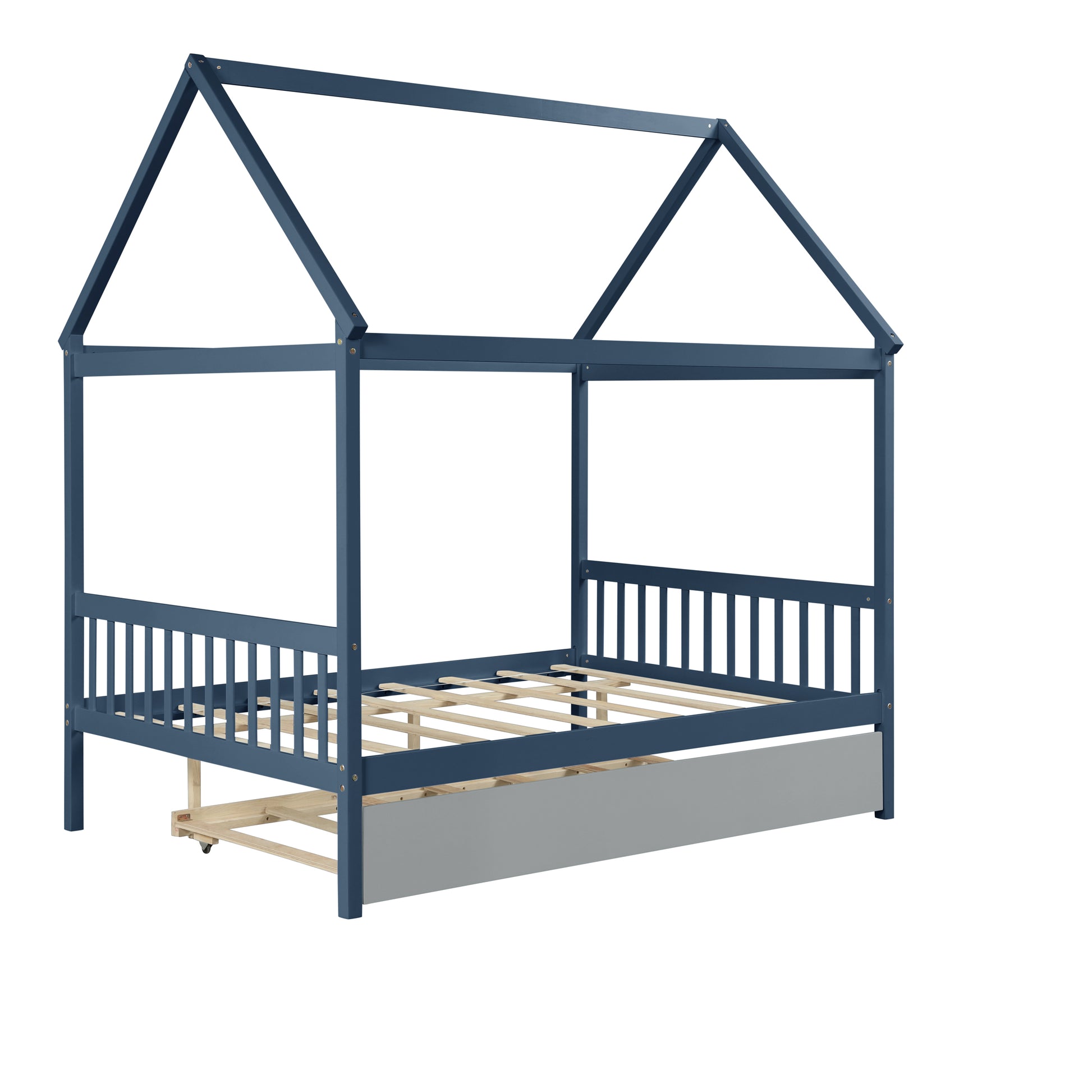 Navy Blue House Full Bed With Trundle Of Grey Color Blue Pine