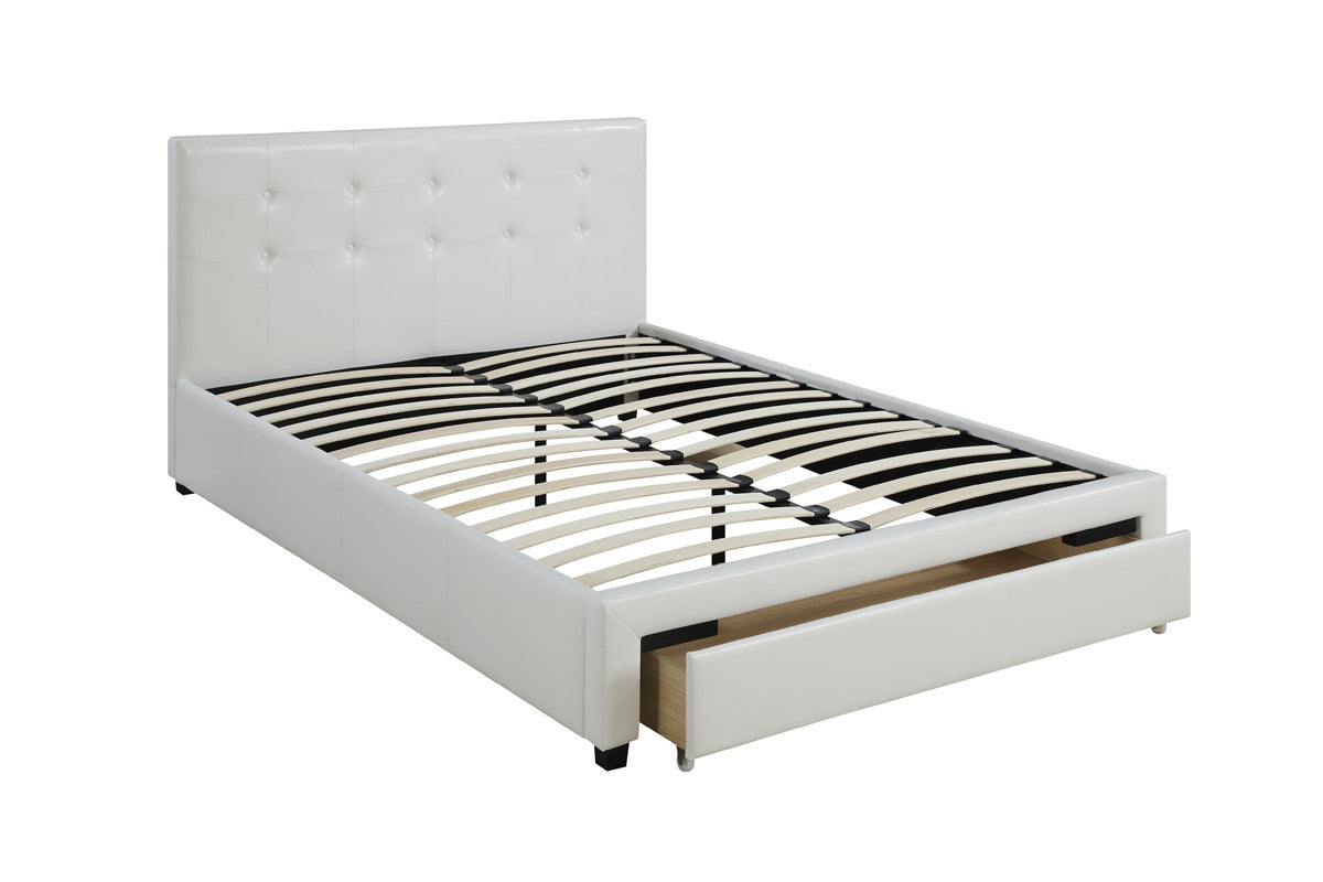 Bedroom Furniture White Storage Under Bed Full Size Bed Faux Leather Upholstered Full White Wood White Bedroom Contemporary,Modern Pine Bed Frame Faux Leather Solid Wood