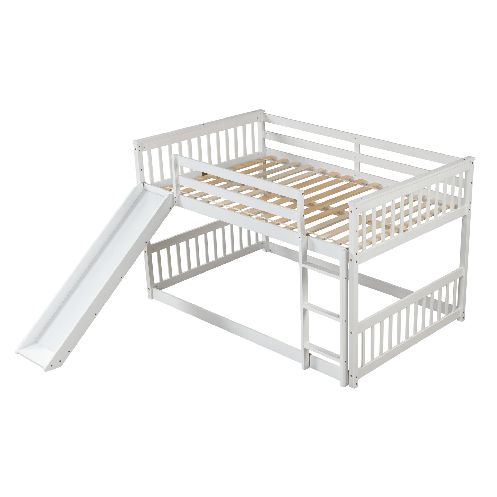 Full Over Full Bunk Bed With Slide And Ladder In White Color White Pine