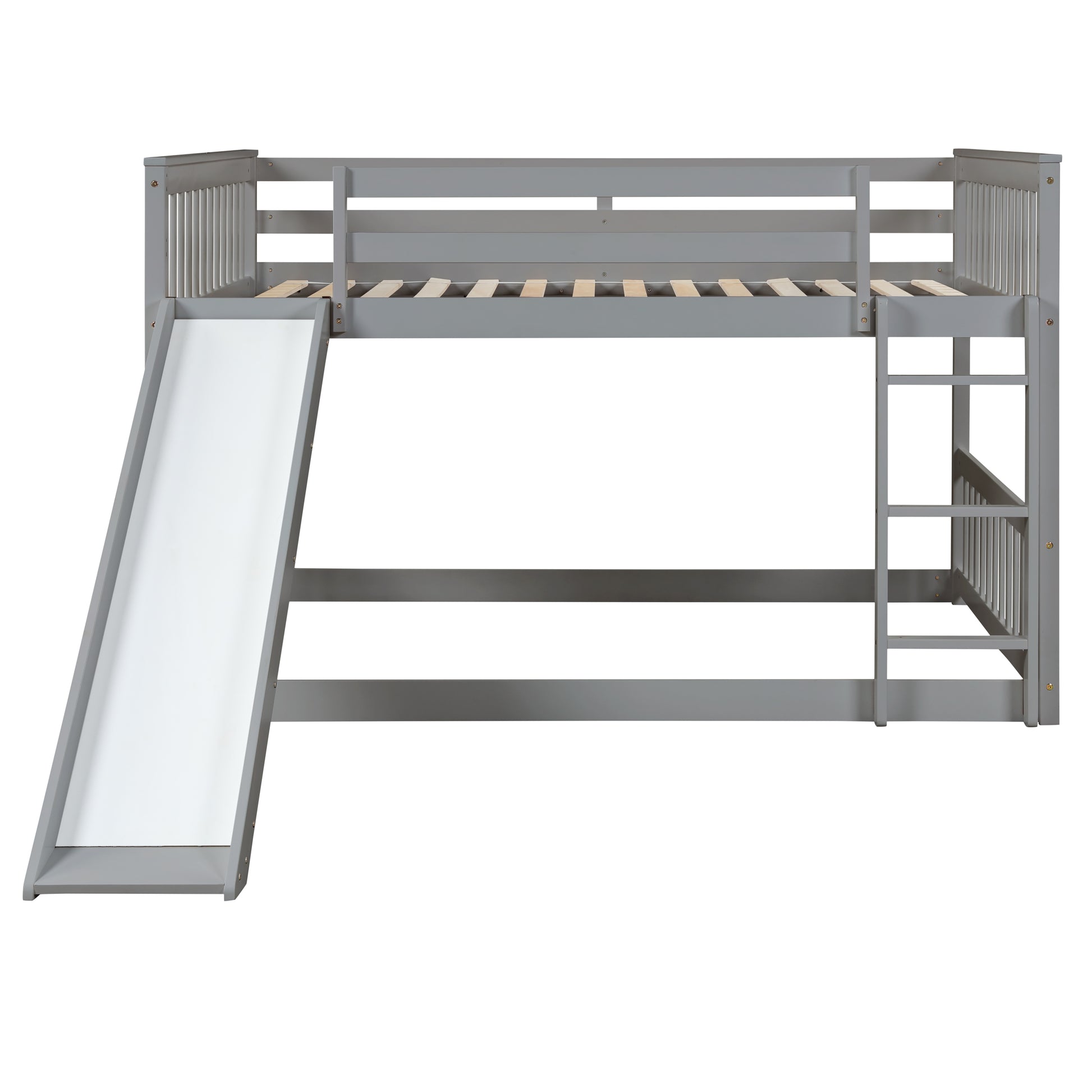 Full Over Full Bunk Bed With Slide And Ladder In Grey Color Grey Pine