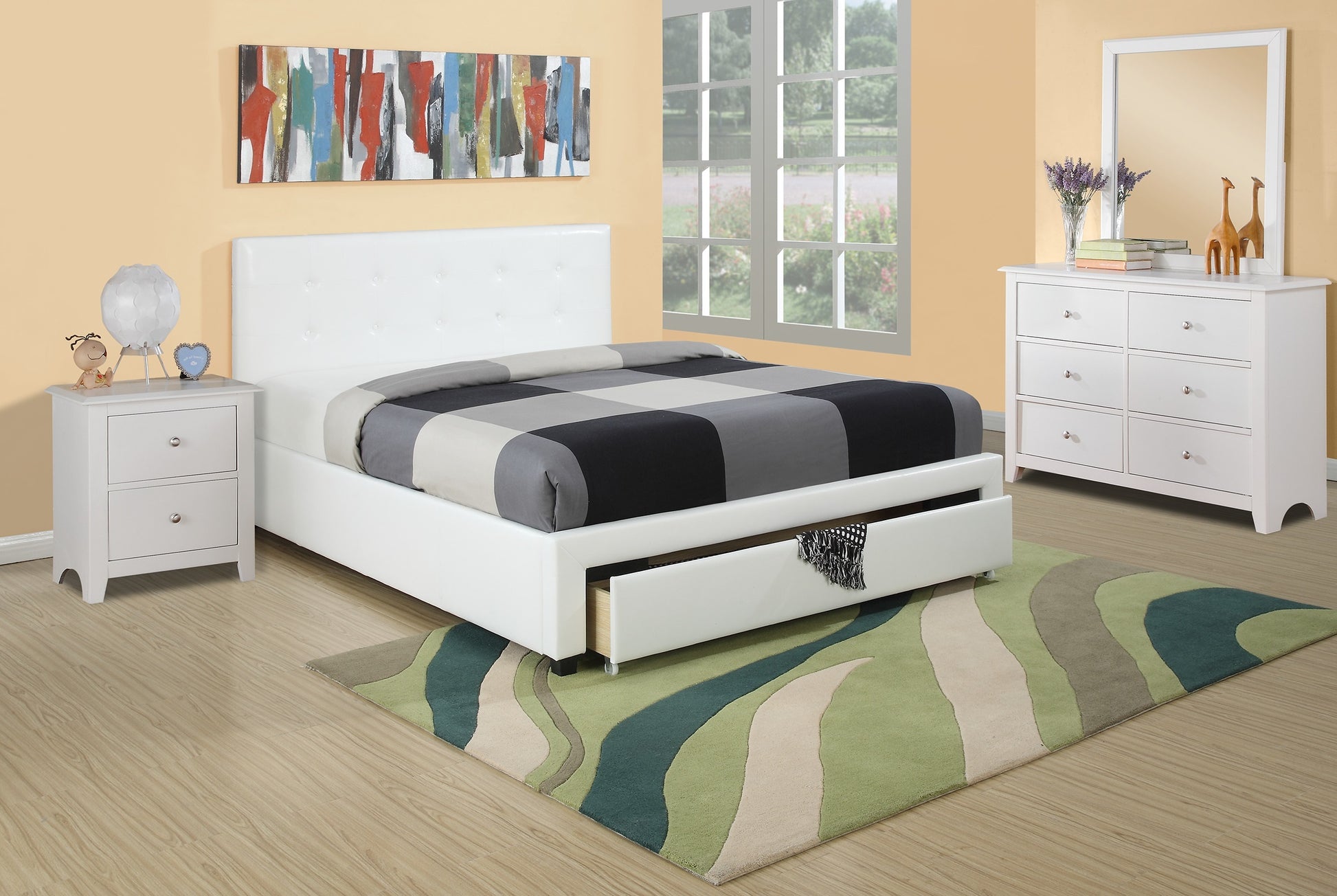 Bedroom Furniture White Storage Under Bed Full Size Bed Faux Leather Upholstered Full White Wood White Bedroom Contemporary,Modern Pine Bed Frame Faux Leather Solid Wood