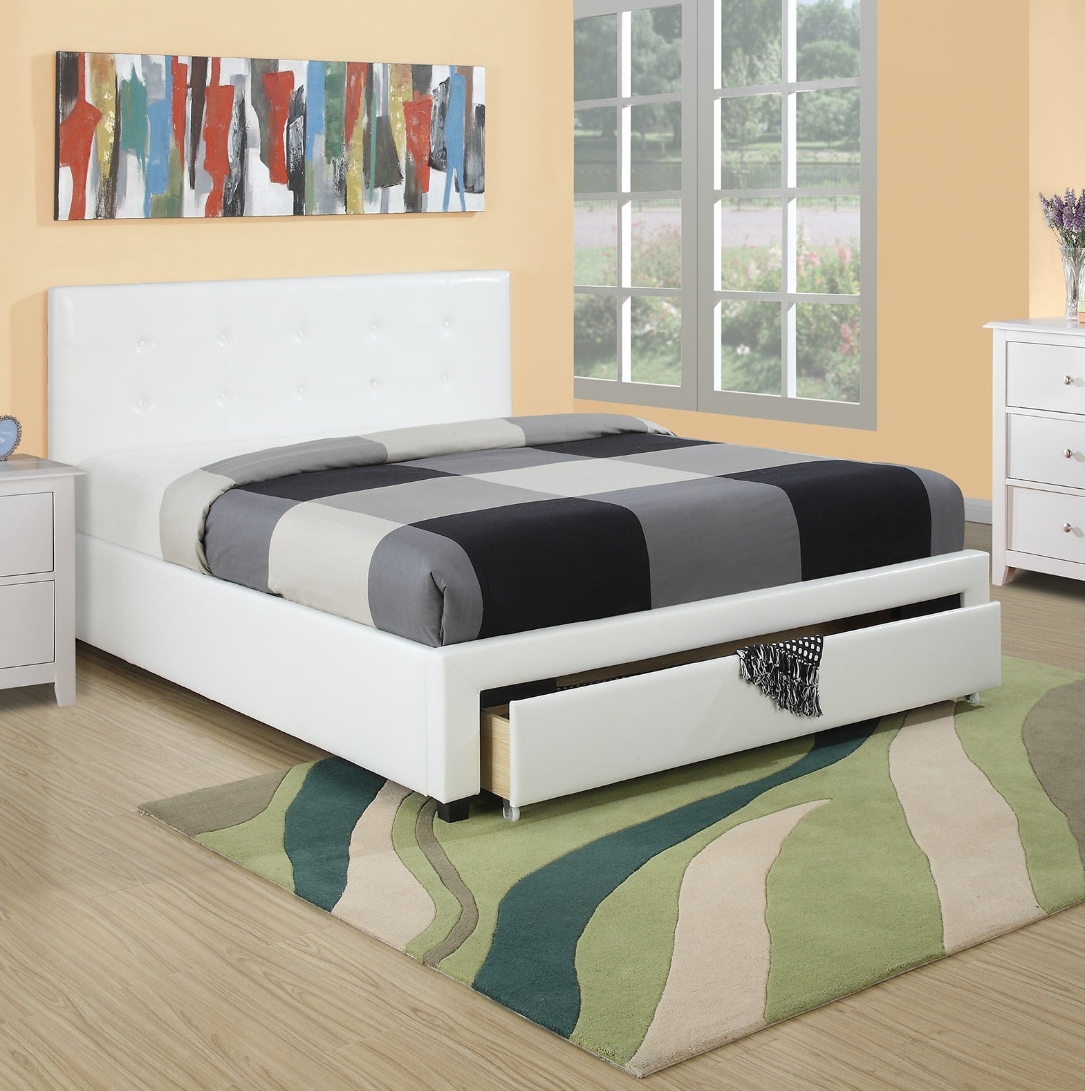 Bedroom Furniture White Storage Under Bed Full Size Bed Faux Leather Upholstered Full White Wood White Bedroom Contemporary,Modern Pine Bed Frame Faux Leather Solid Wood