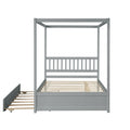 Full Size Canopy Bed With Twin Trundle, Kids Solid Wood Platform Bed Frame W Headboard, No Box Spring Needed Grey Color Grey Pine