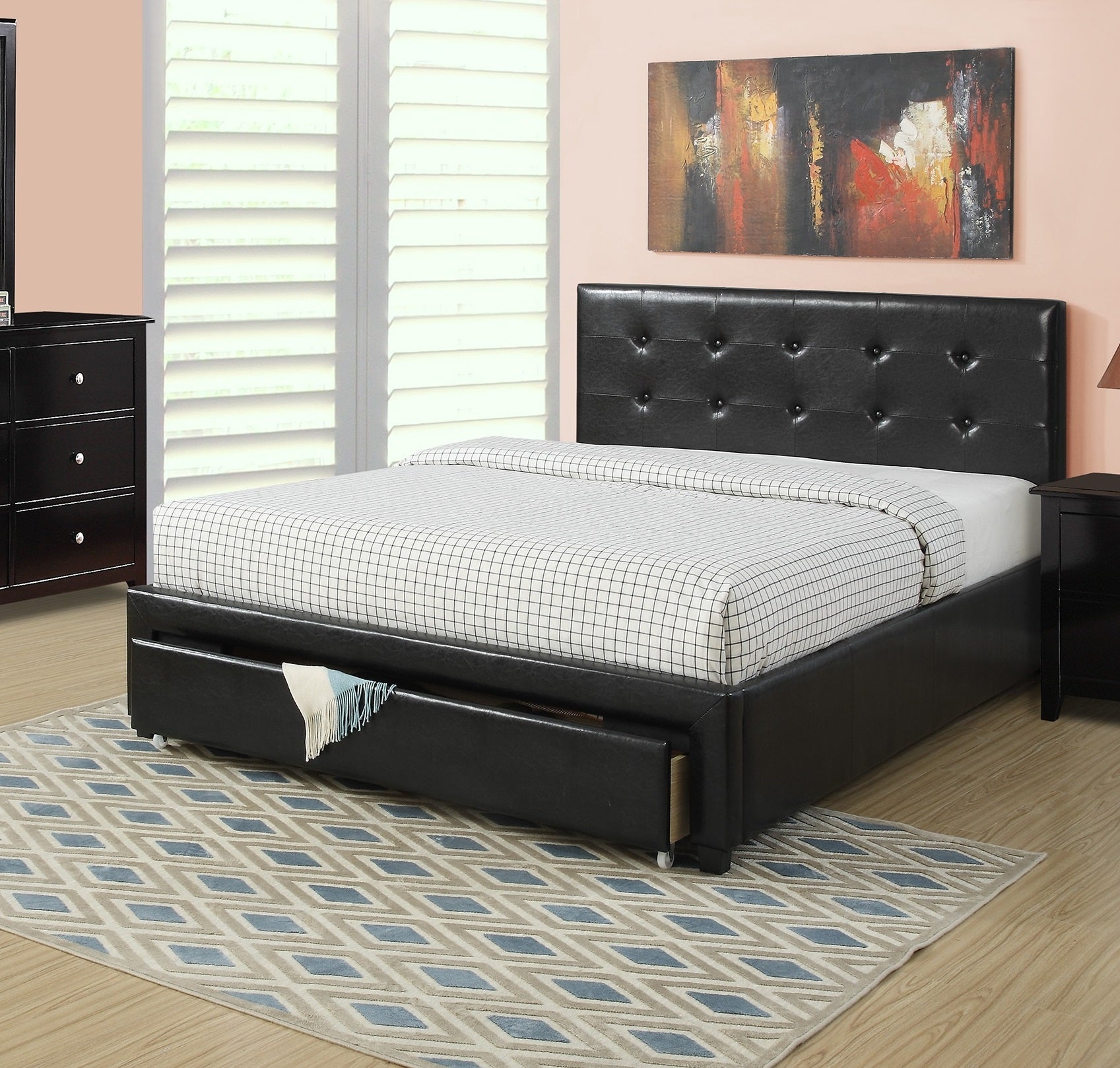 Bedroom Furniture Black Storage Under Bed Queen Size Bed Faux Leather Upholstered Queen Black Wood Bedroom Contemporary,Modern Pine Bed Frame Faux Leather Solid Wood