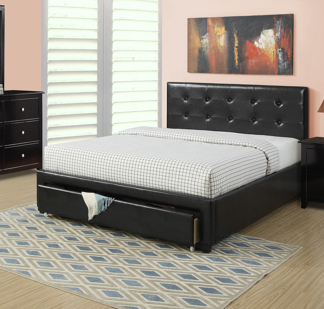 Bedroom Furniture Black Storage Under Bed Queen Size Bed Faux Leather Upholstered Queen Black Wood Bedroom Contemporary,Modern Pine Bed Frame Faux Leather Solid Wood