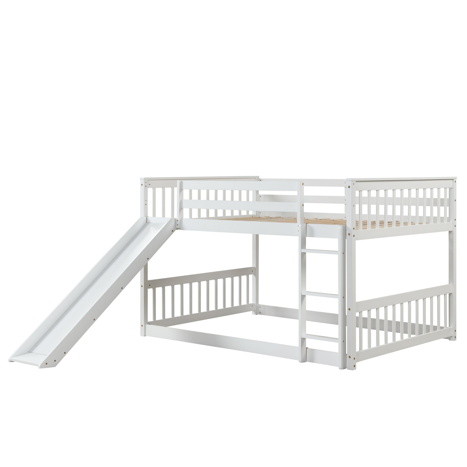 Full Over Full Bunk Bed With Slide And Ladder In White Color White Pine