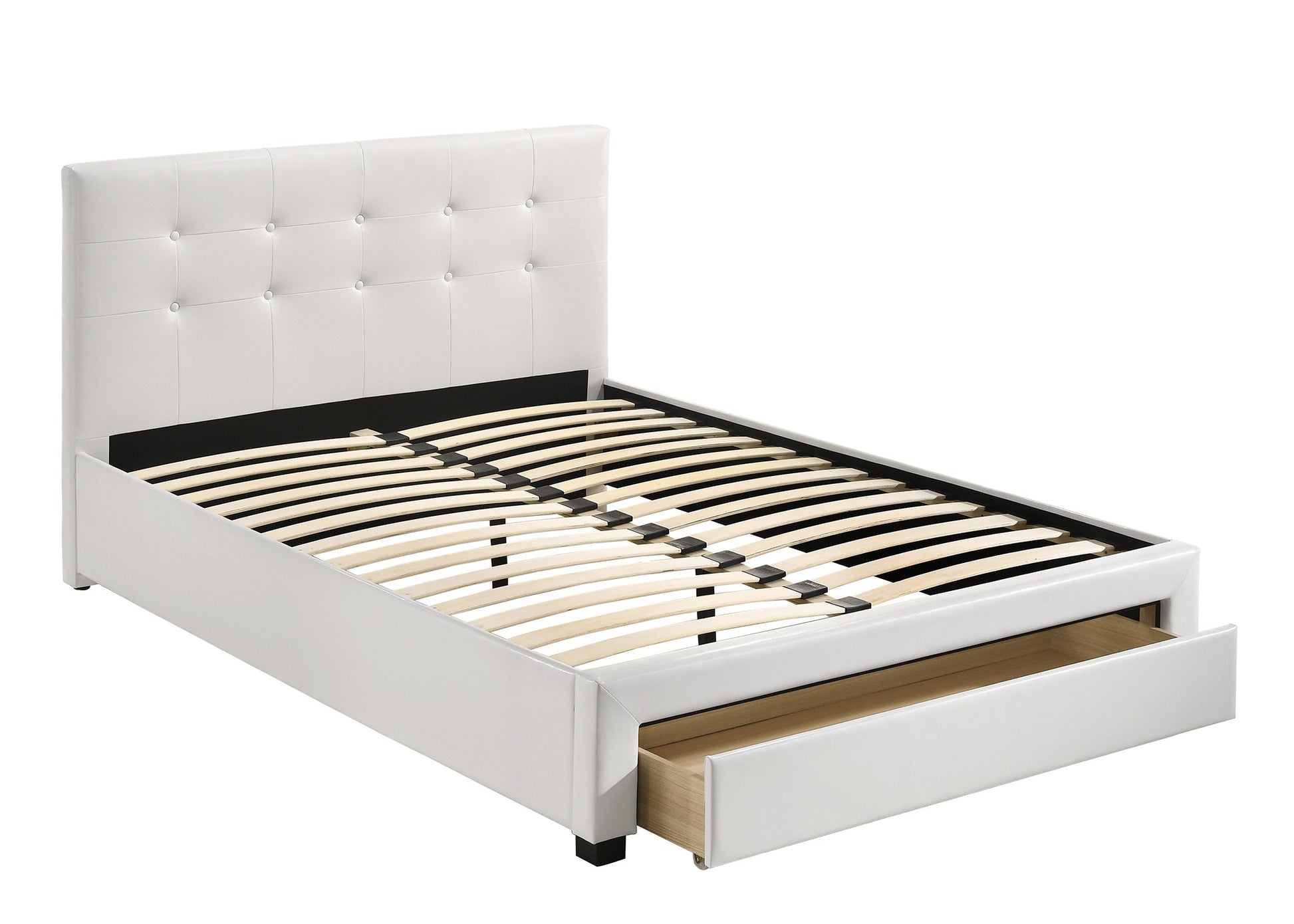 Bedroom Furniture White Storage Under Bed Full Size Bed Faux Leather Upholstered Full White Wood White Bedroom Contemporary,Modern Pine Bed Frame Faux Leather Solid Wood