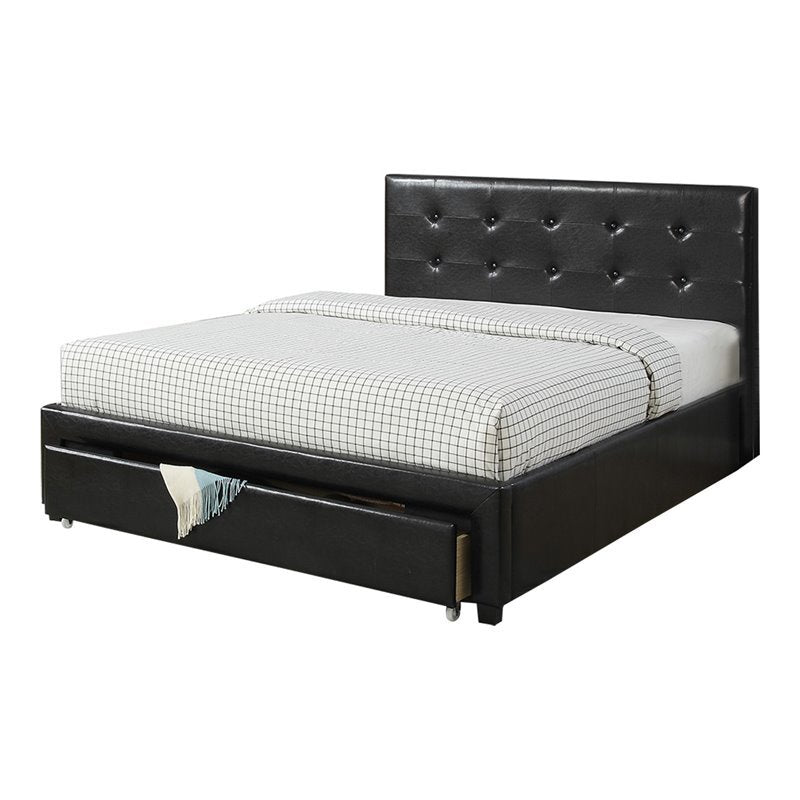 Bedroom Furniture Black Storage Under Bed Queen Size Bed Faux Leather Upholstered Queen Black Wood Bedroom Contemporary,Modern Pine Bed Frame Faux Leather Solid Wood