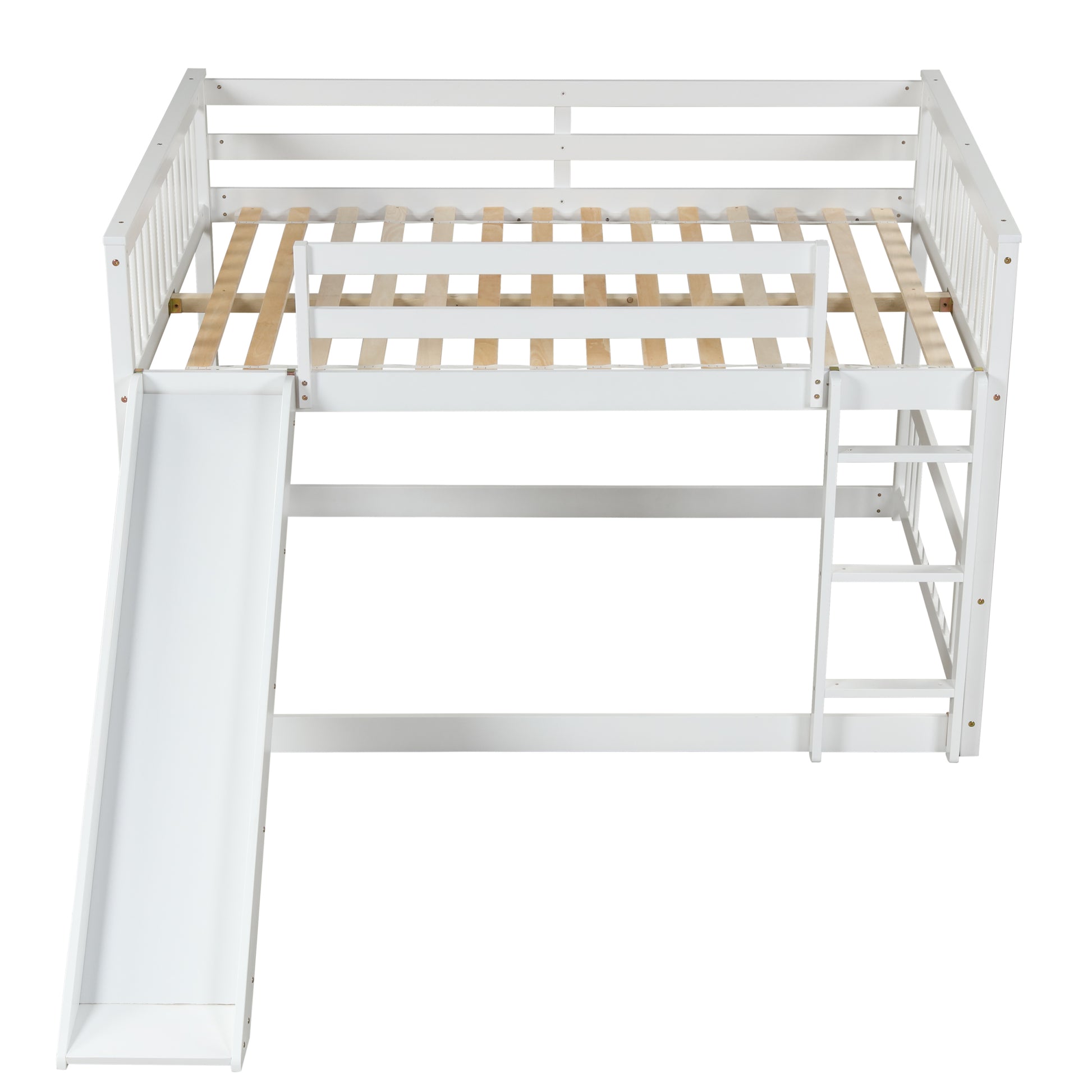 Full Over Full Bunk Bed With Slide And Ladder In White Color White Pine