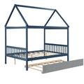 Navy Blue House Full Bed With Trundle Of Grey Color Blue Pine