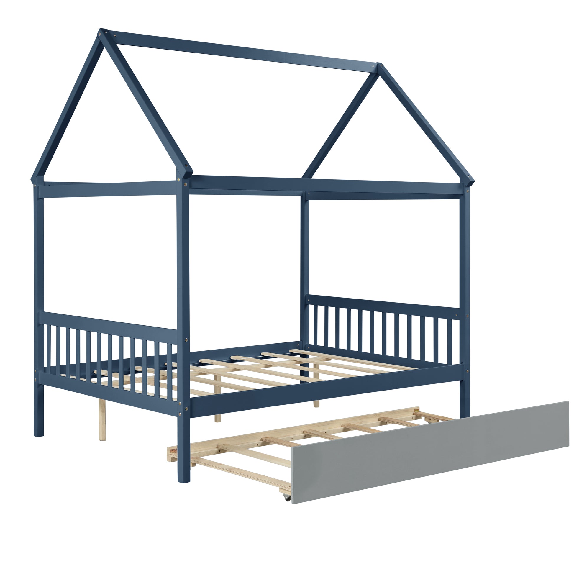 Navy Blue House Full Bed With Trundle Of Grey Color Blue Pine