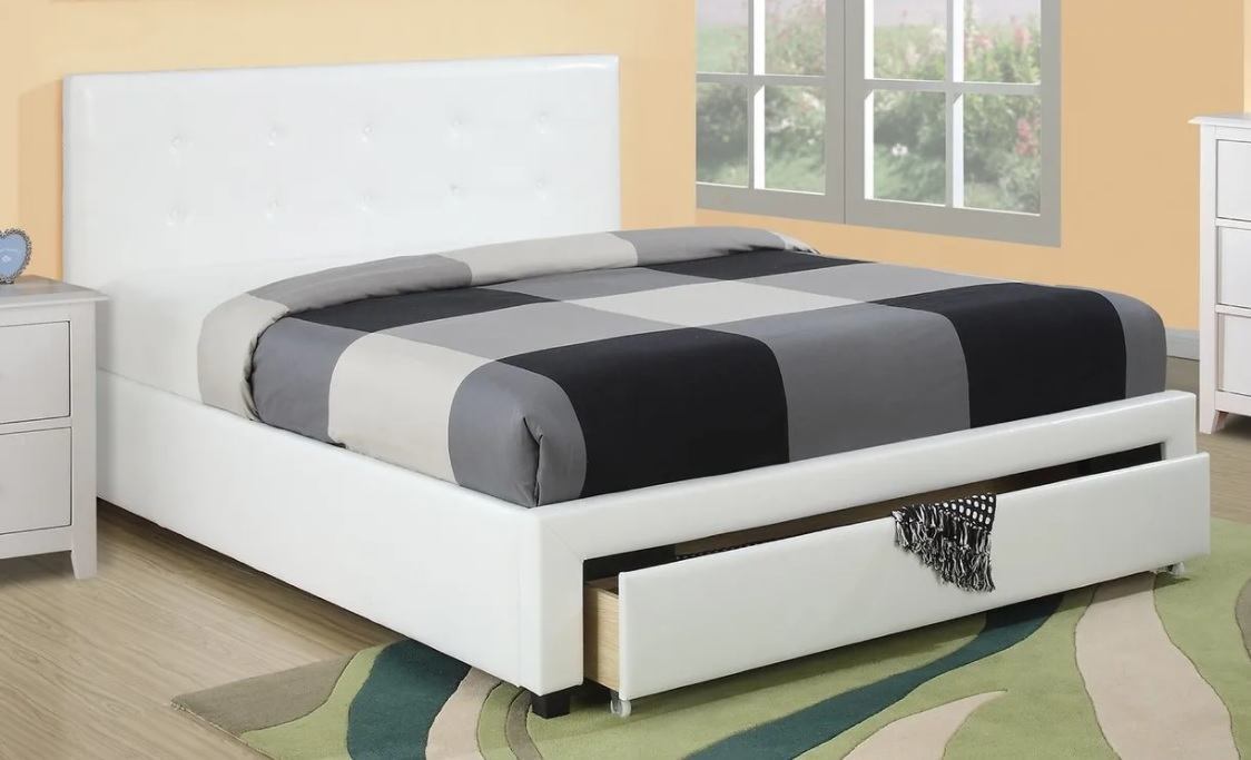 Bedroom Furniture White Storage Under Bed Full Size Bed Faux Leather Upholstered Full White Wood White Bedroom Contemporary,Modern Pine Bed Frame Faux Leather Solid Wood