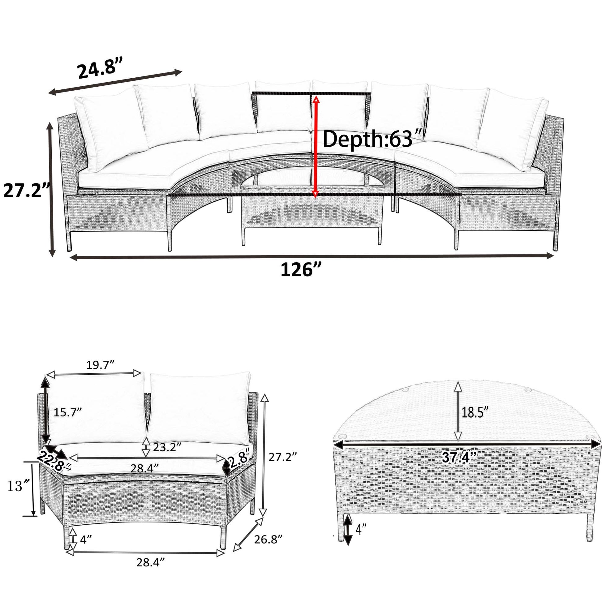 5 Pieces All Weather Brown Pe Rattan Wicker Sofa Set Outdoor Patio Sectional Furniture Set Half Moon Sofa Set With Tempered Glass Table, Beige Yes Complete Patio Set Beige Water Resistant Frame Water Resistant Cushion Garden & Outdoor Casual Sofa Seating