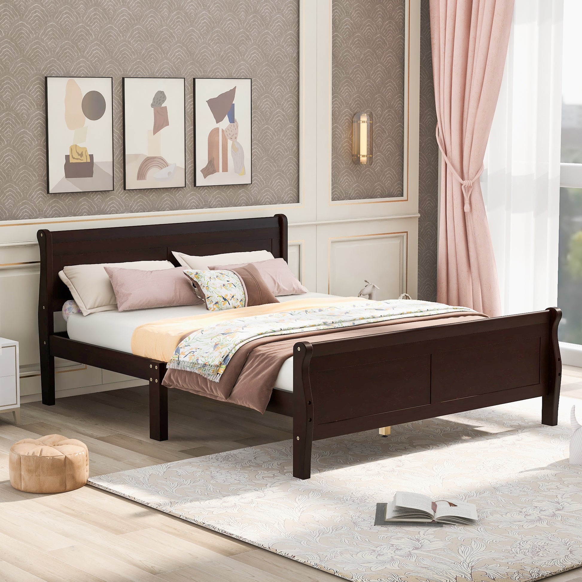 Full Size Wood Platform Bed With Headboard And Wooden Slat Support Espresso Espresso Solid Wood