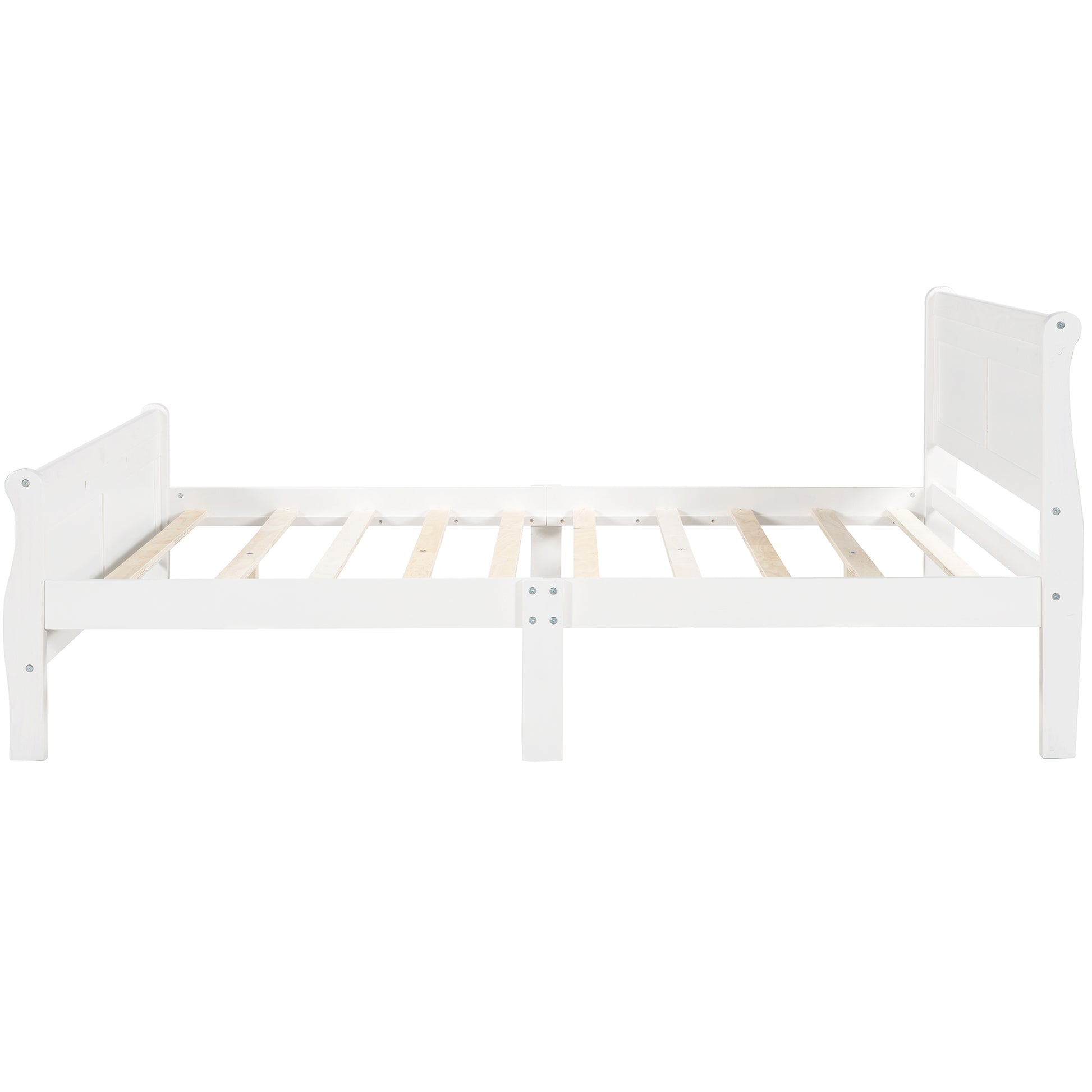 Queen Size Wood Platform Bed With Headboard And Wooden Slat Support White White Solid Wood