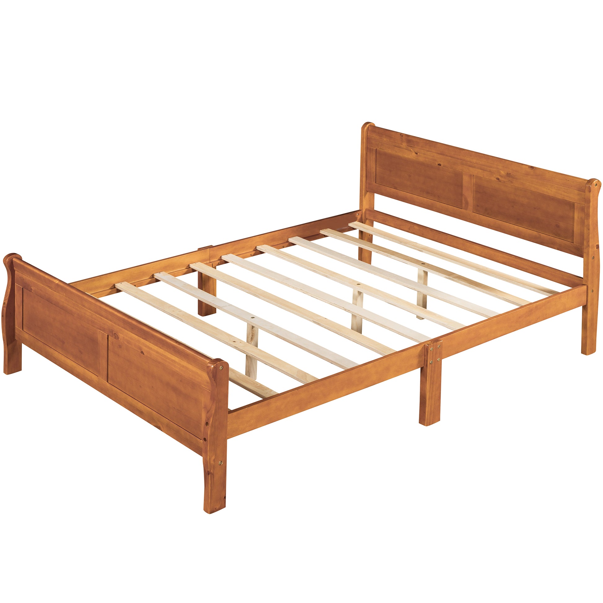 Full Size Wood Platform Bed With Headboard And Wooden Slat Support Oak Oak Solid Wood