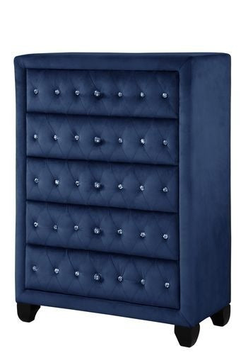 Sophia Full 5 Pc Upholstery Bedroom Set Made With Wood In Blue Box Spring Not Required Full Blue Wood 5 Piece Set Bedroom Contemporary,Modern Acacia Upholstered Velvet Wood