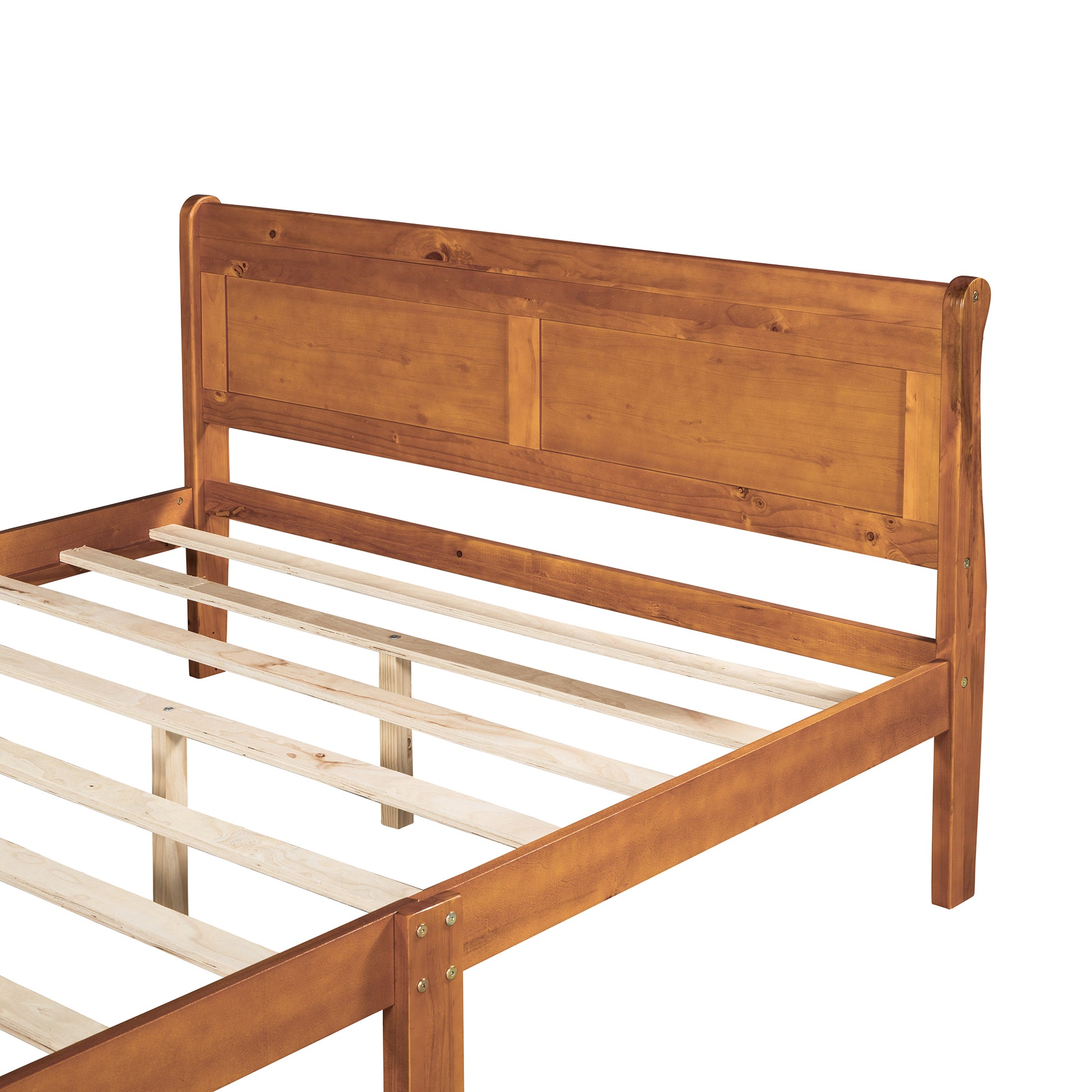 Queen Size Wood Platform Bed With Headboard And Wooden Slat Support Oak Oak Solid Wood
