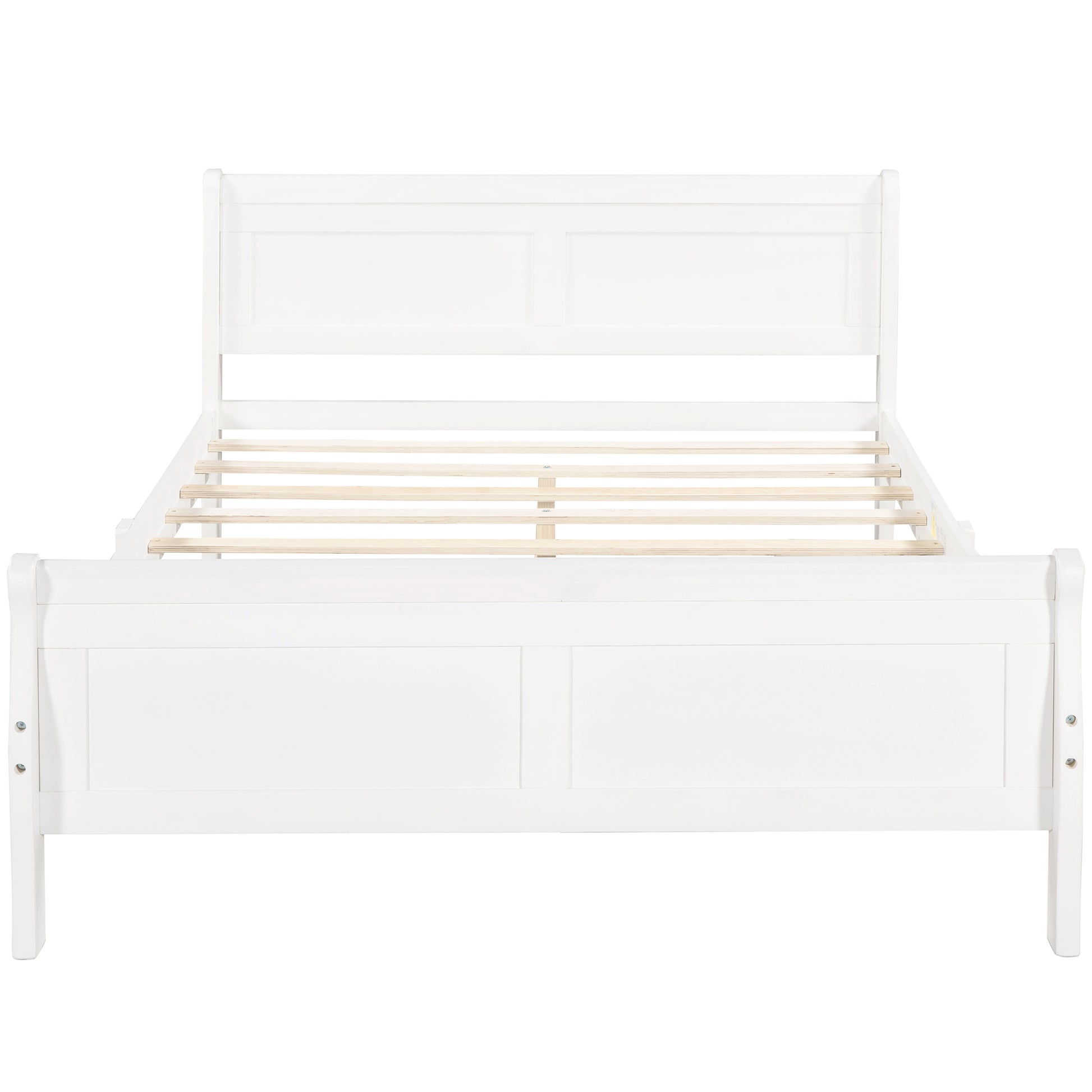 Queen Size Wood Platform Bed With Headboard And Wooden Slat Support White White Solid Wood