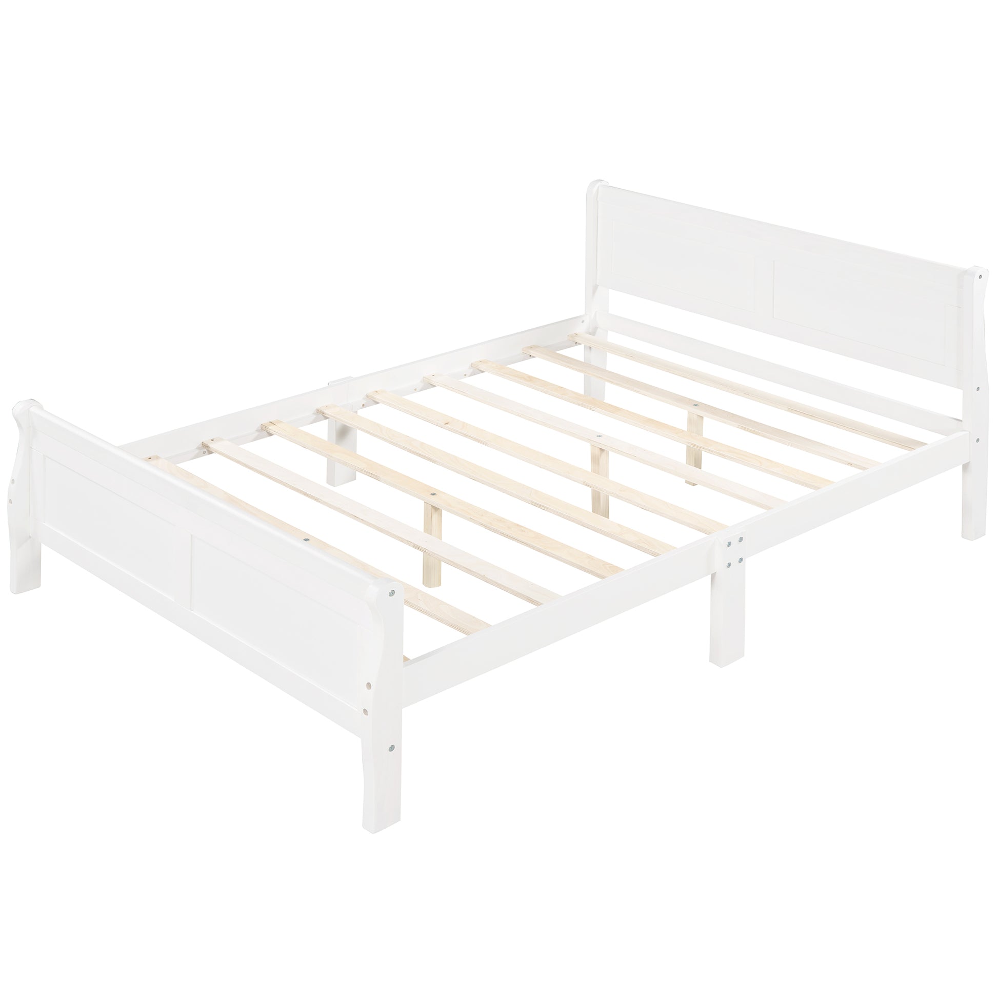 Queen Size Wood Platform Bed With Headboard And Wooden Slat Support White White Solid Wood