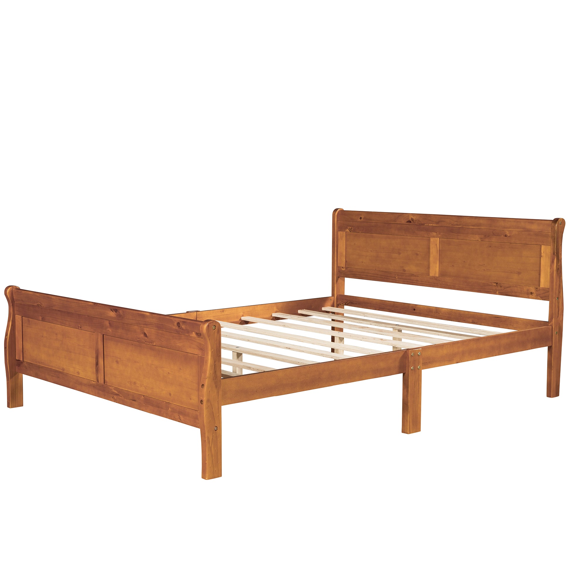Queen Size Wood Platform Bed With Headboard And Wooden Slat Support Oak Oak Solid Wood