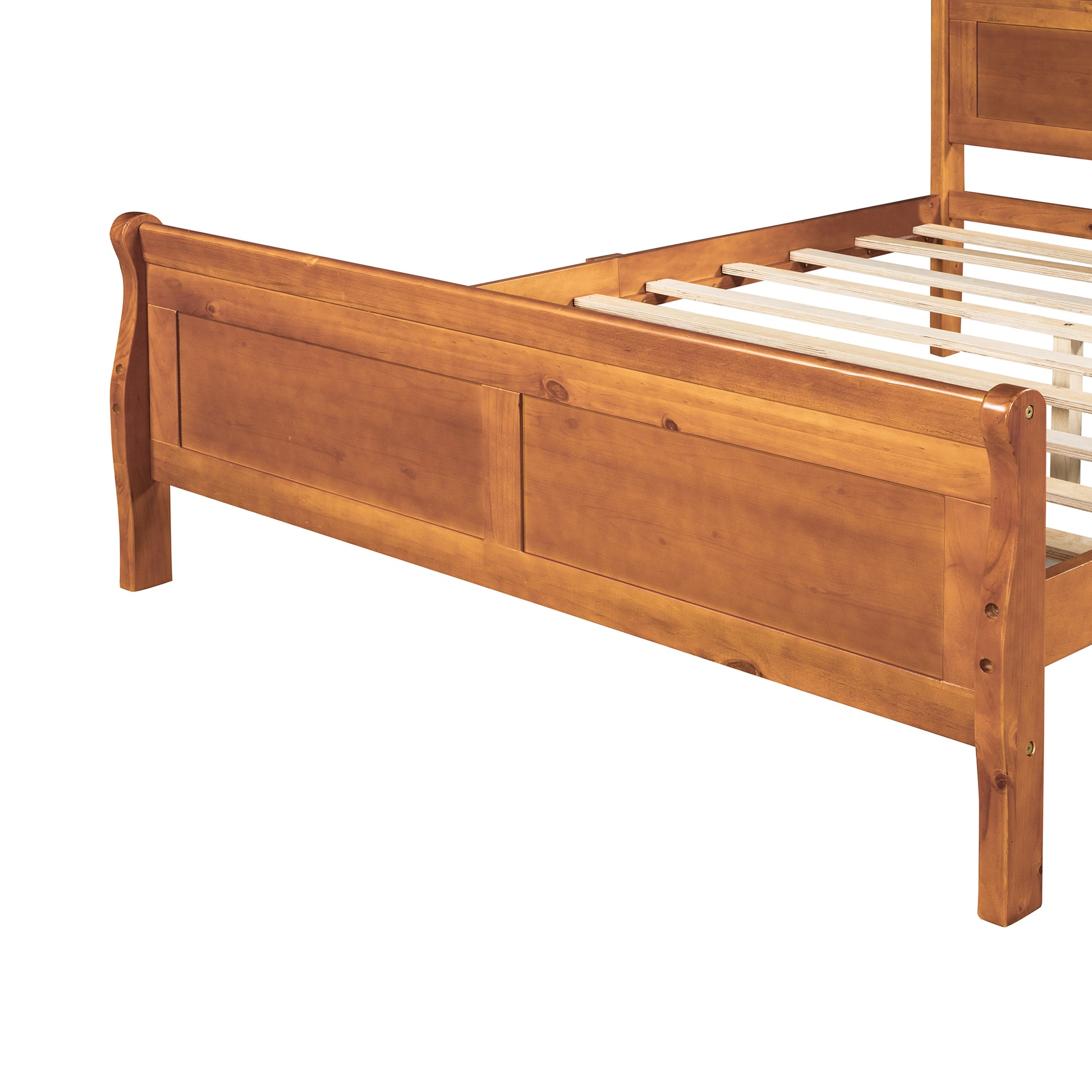 Full Size Wood Platform Bed With Headboard And Wooden Slat Support Oak Oak Solid Wood