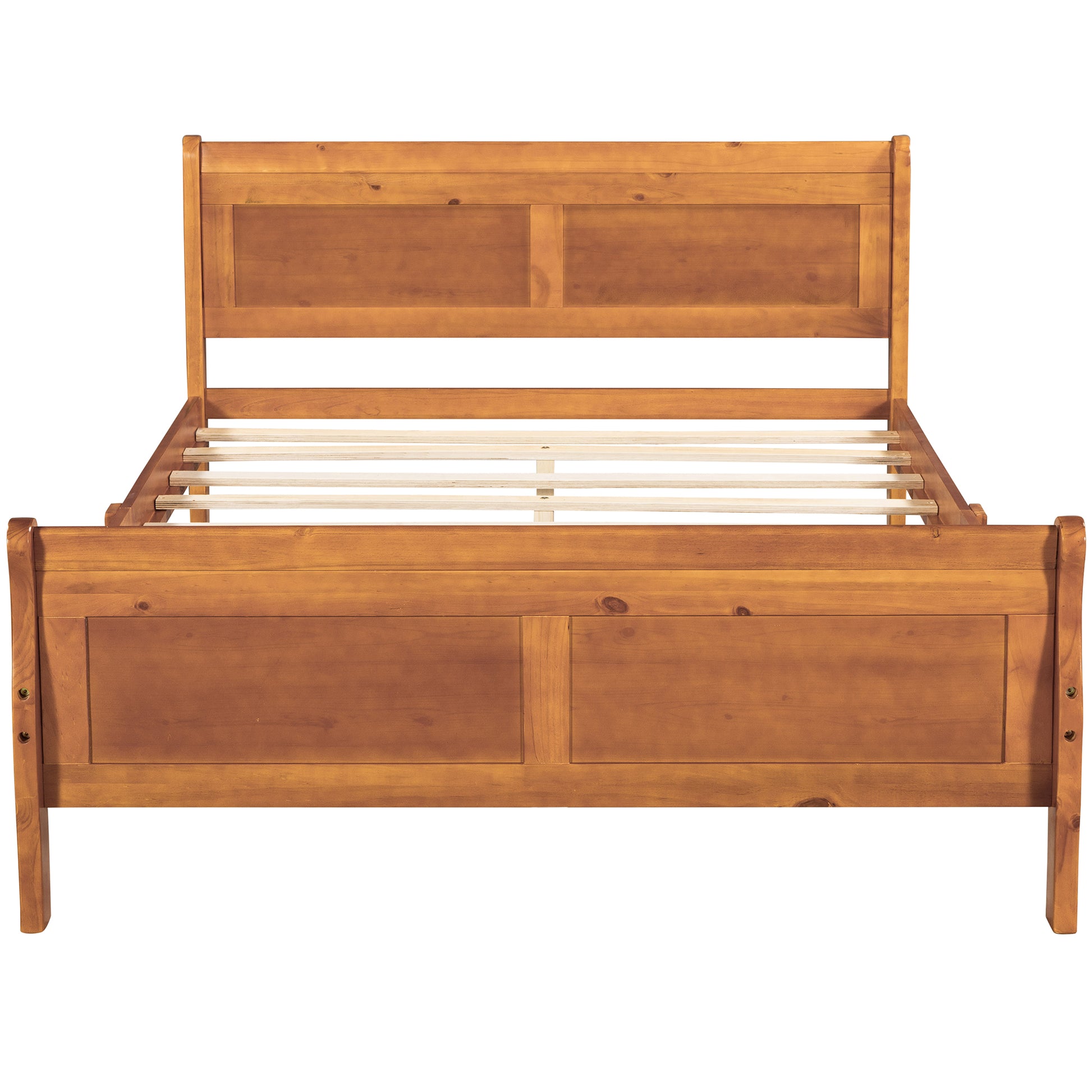 Full Size Wood Platform Bed With Headboard And Wooden Slat Support Oak Oak Solid Wood