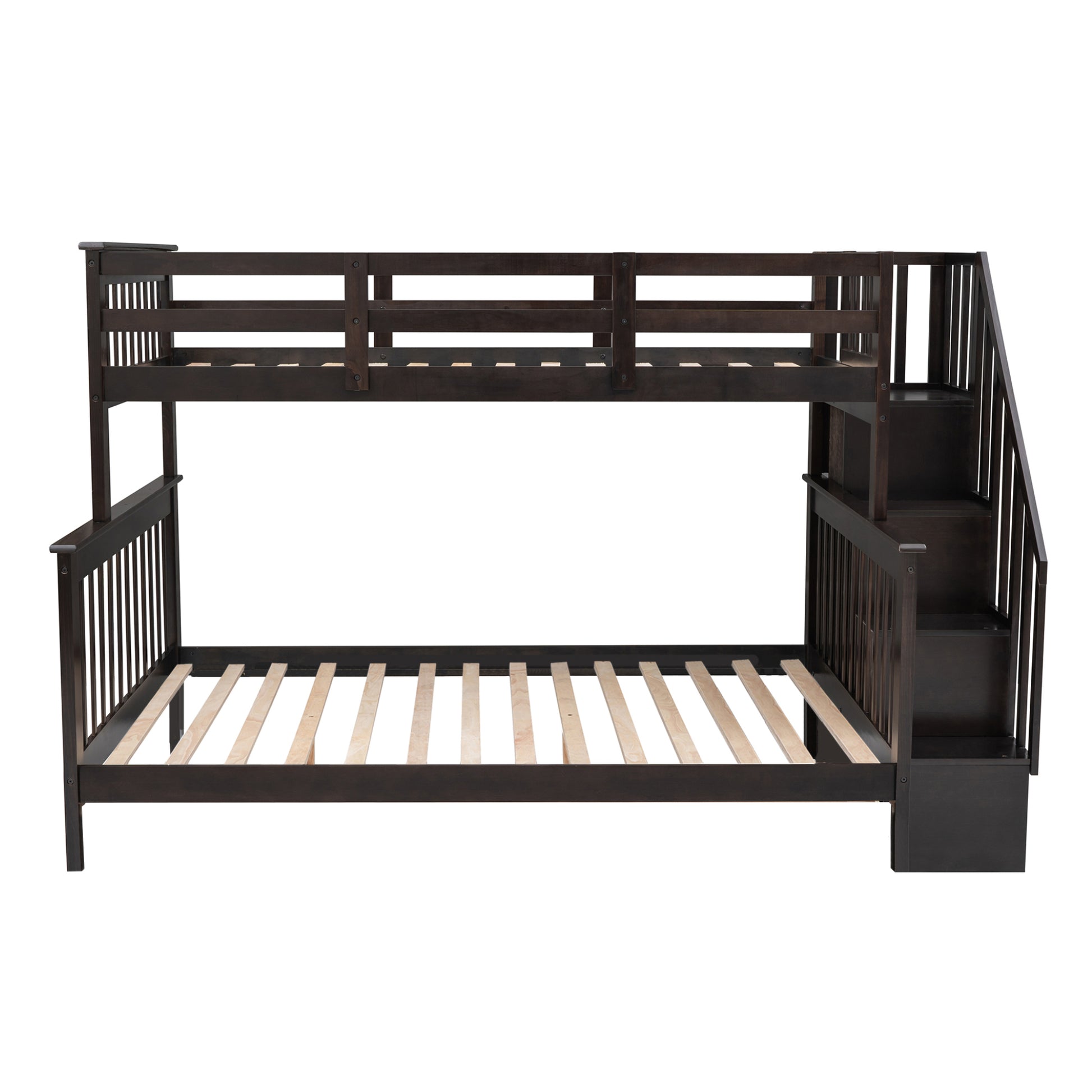 Stairway Twin Over Full Bunk Bed With Storage And Guard Rail For Bedroom, Espresso Color Old Sku :Lp000019Aap Espresso Solid Wood