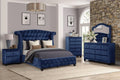 Sophia Queen 5 Pc Upholstery Bedroom Set Made With Wood In Blue Box Spring Not Required Queen Blue Wood 5 Piece Set Bedroom Contemporary,Modern Acacia Upholstered Velvet Tufted Wood