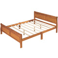 Queen Size Wood Platform Bed With Headboard And Wooden Slat Support Oak Oak Solid Wood