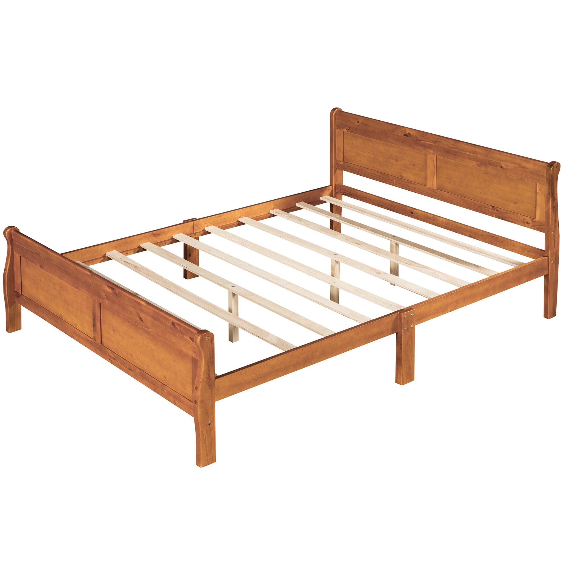Queen Size Wood Platform Bed With Headboard And Wooden Slat Support Oak Oak Solid Wood