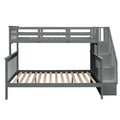 Stairway Twin Over Full Bunk Bed With Storage And Guard Rail For Bedroom, Gray Color Old Sku :Lp000019Aae Gray Solid Wood