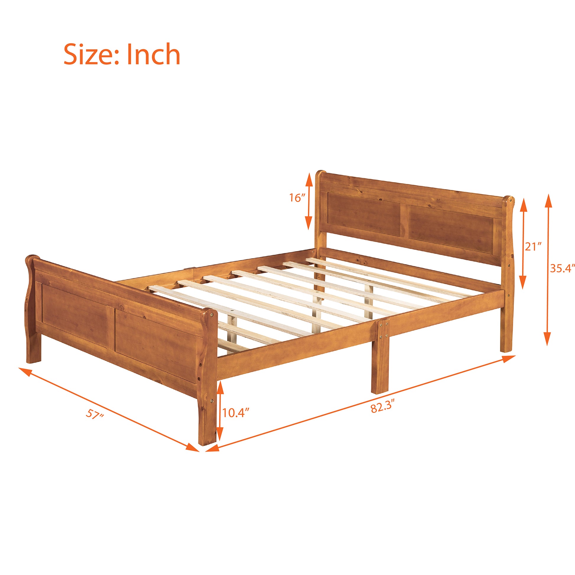 Full Size Wood Platform Bed With Headboard And Wooden Slat Support Oak Oak Solid Wood