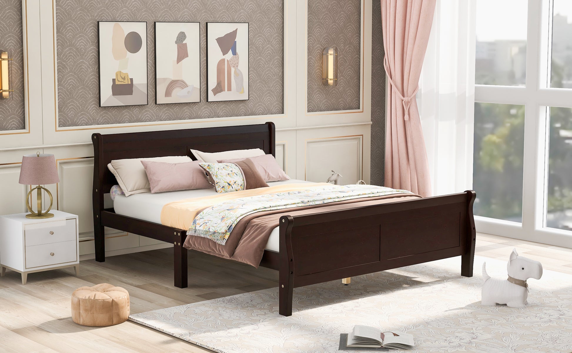 Full Size Wood Platform Bed With Headboard And Wooden Slat Support Espresso Espresso Solid Wood