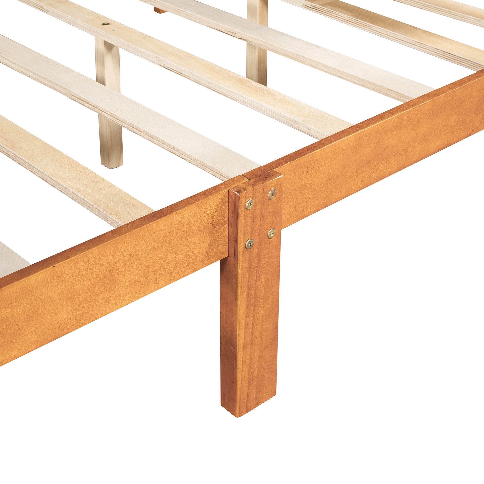 Full Size Wood Platform Bed With Headboard And Wooden Slat Support Oak Oak Solid Wood