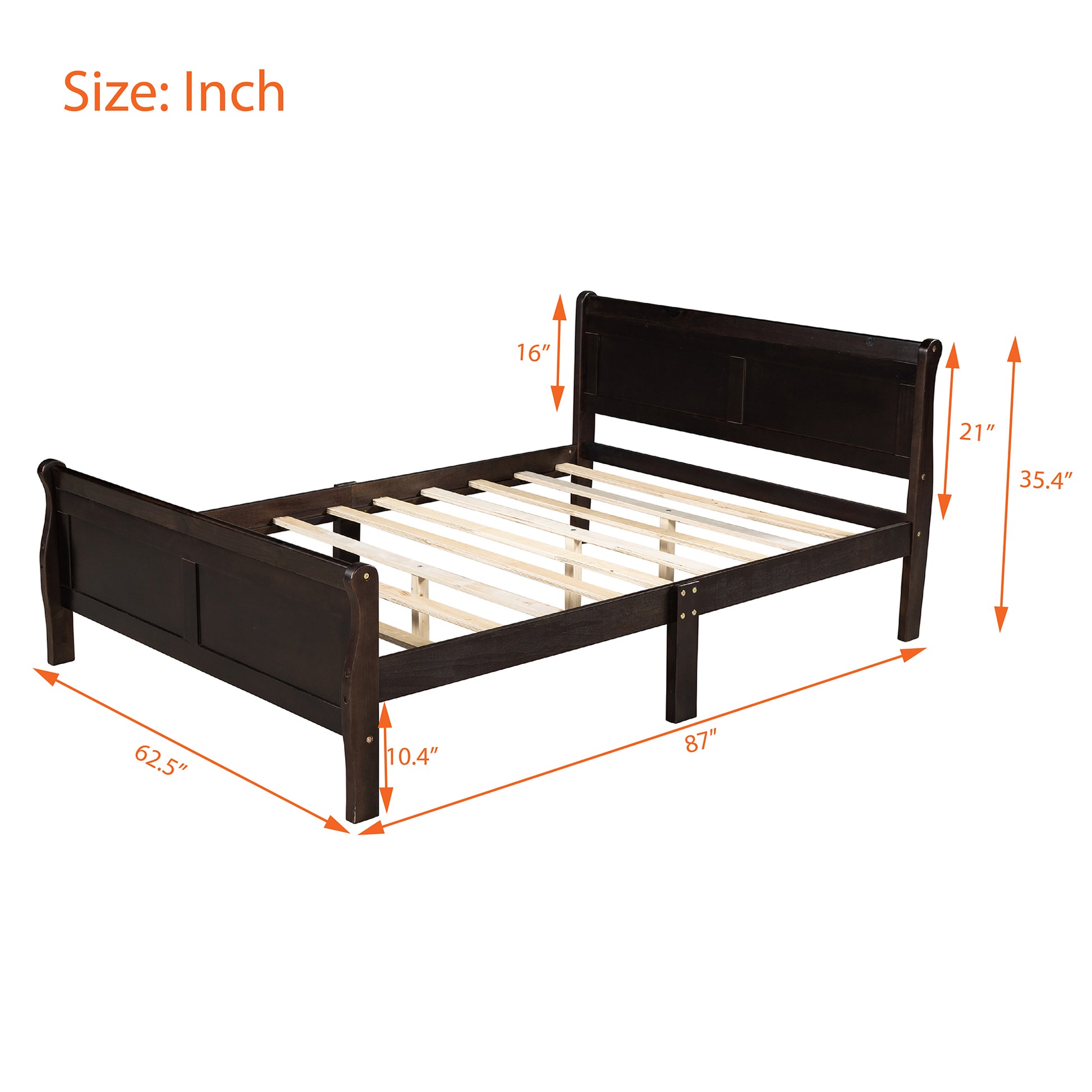 Queen Size Wood Platform Bed With Headboard And Wooden Slat Support Espresso Espresso Solid Wood