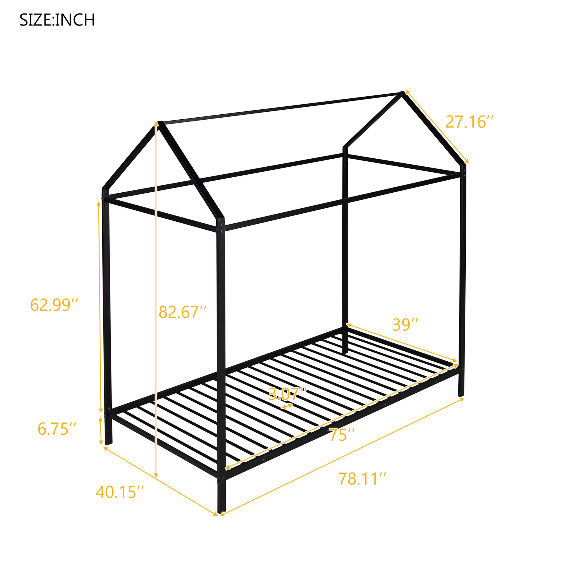 House Bed Frame Twin Sizekids Bed Frame Metal Platform Bed Floor Bed For Kids Boys Girls No Box Spring Needed Black Black Metal