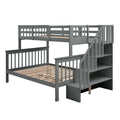 Stairway Twin Over Full Bunk Bed With Storage And Guard Rail For Bedroom, Gray Color Old Sku :Lp000019Aae Gray Solid Wood