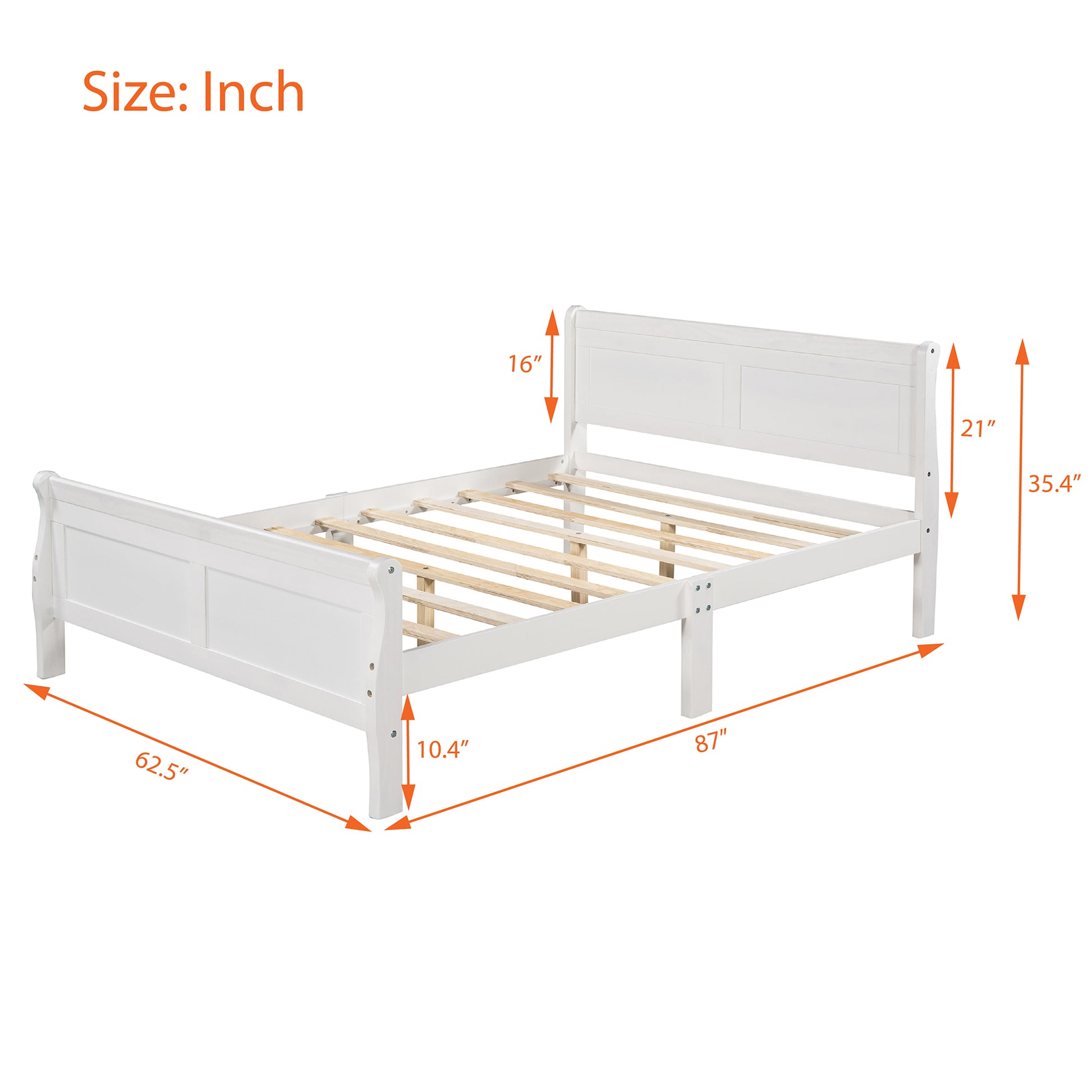 Queen Size Wood Platform Bed With Headboard And Wooden Slat Support White White Solid Wood