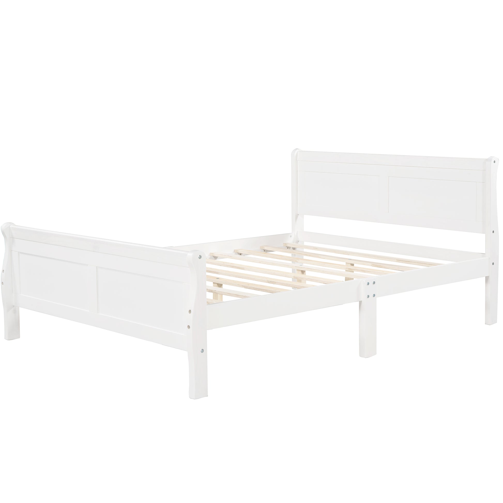 Queen Size Wood Platform Bed With Headboard And Wooden Slat Support White White Solid Wood